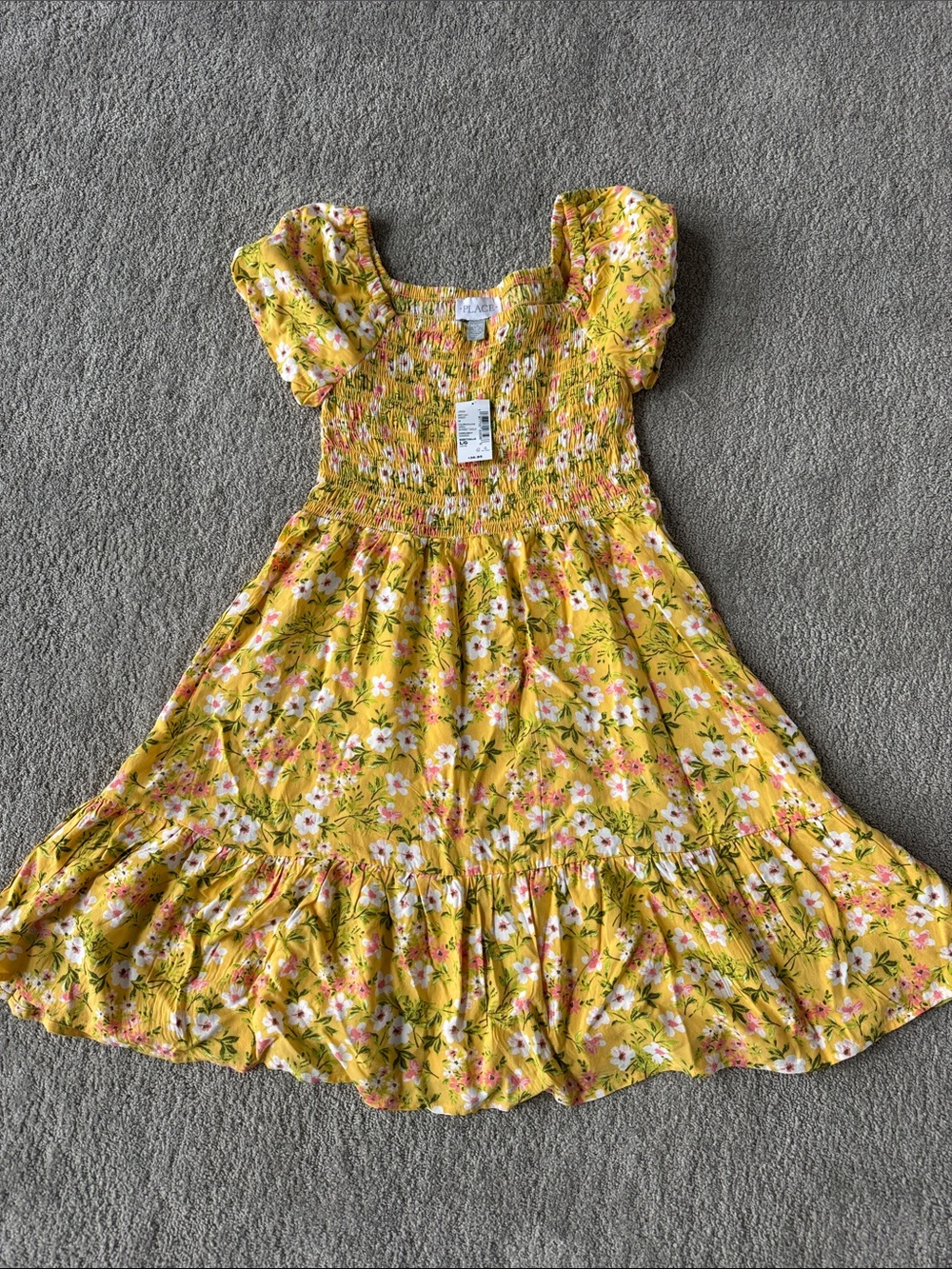 Girls Yellow Floral Smocked Sundress